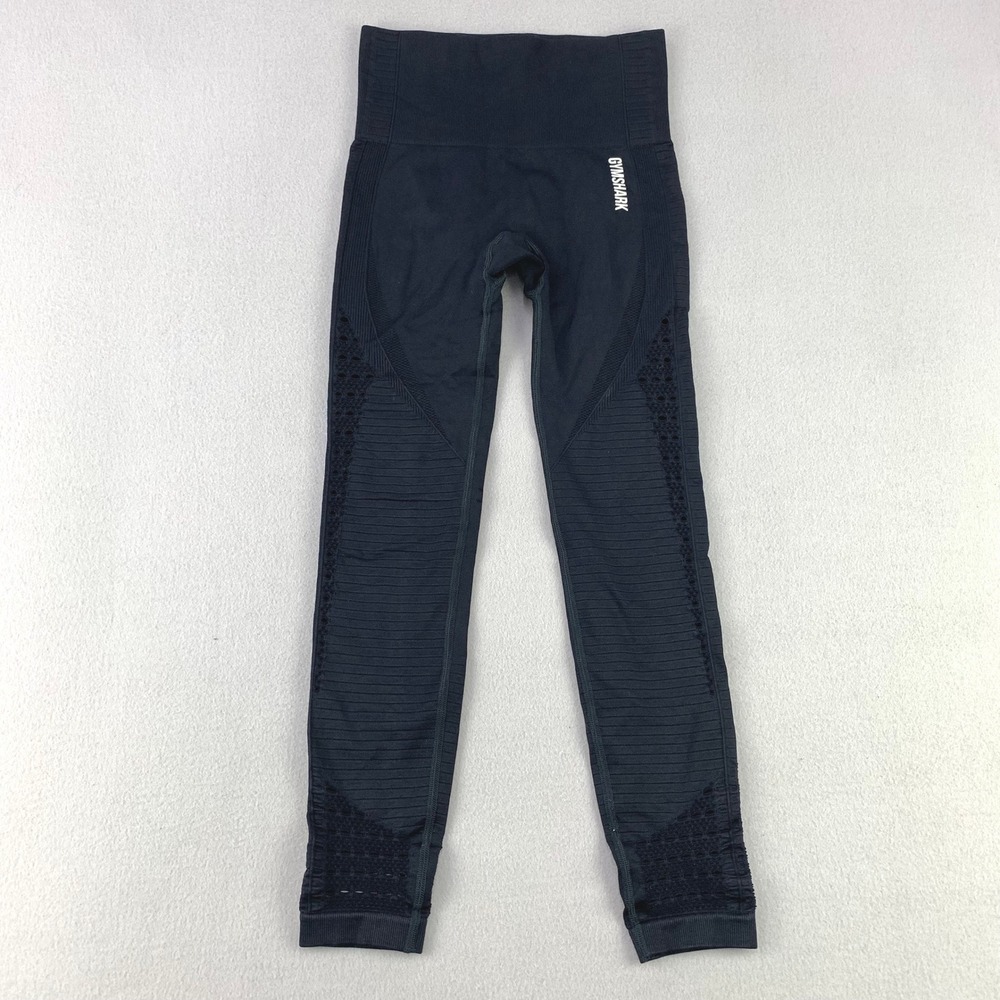 Gymshark Energy+ Seamless Leggings‎ Women XS Black Athletic High Waist Mesh Gym